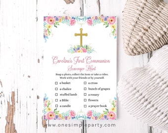 EDITABLE Floral First Communion Scavenger Hunt - First Holy Communion - Communion Activity, Treasure Hunt, Communion Game - INSTANT DOWNLOAD
