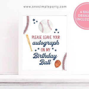 Please Autograph My Birthday Ball Sign Set - Baseball Party Sign - Baseball Party - Baseball Birthday - Table Sign - INSTANT DOWNLOAD