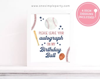 Please Autograph My Birthday Ball Sign Set - Baseball Party Sign - Baseball Party - Baseball Birthday - Table Sign - INSTANT DOWNLOAD