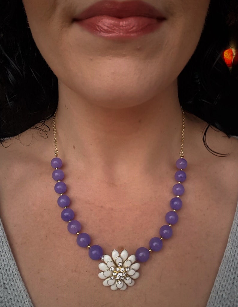 Lavender quartzite flower necklace