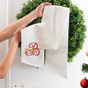 Monogramed wreath sash, Christmas wreath sash, personalized monogram sash, linen wreath sash