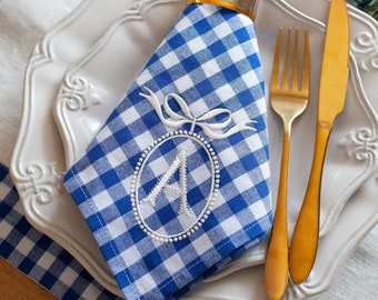 Personalized blue gingham napkins, Christmas napkins, Chinoicery napkins, Beatrice collection napkins