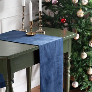 Navy velvet table runner, dark blue table runner, velvet table runner image 1