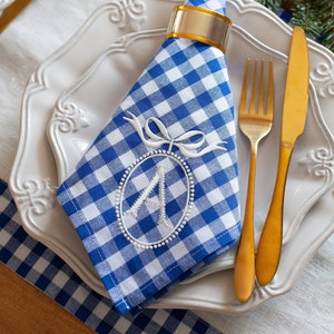 Personalized blue gingham napkins, Christmas napkins, Chinoicery napkins, Beatrice collection napkins image 1