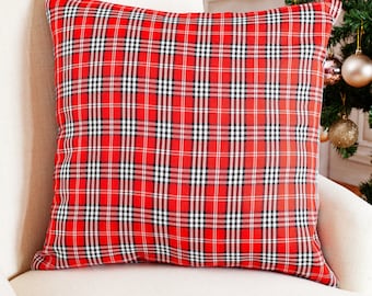 Plaid pillow cover, farmhouse pillow cover, tartan pillow sham, green and brown plaid pillow cover
