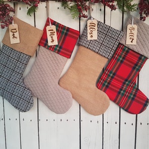 Christmas stockings, family christmas stockings, Plaid stockings, black stockings, dogtooth stockings, burlap stockings, tan stockings