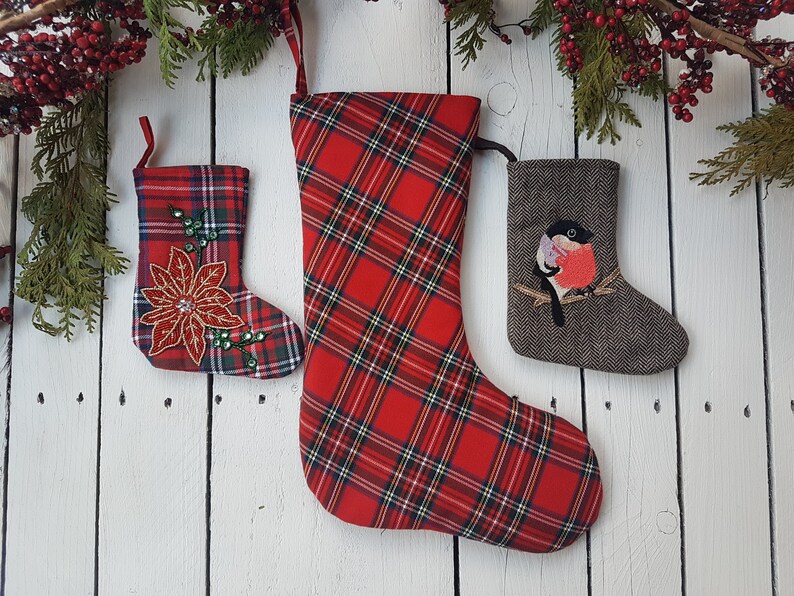 Robin Christmas stockings, small stockings, embroidered stockings, Whimsical little Christmas stockings image 2