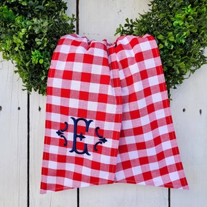 GINGHAM sash with initial, wreath sash, patriotic wreath sash, 4th of July sash image 1