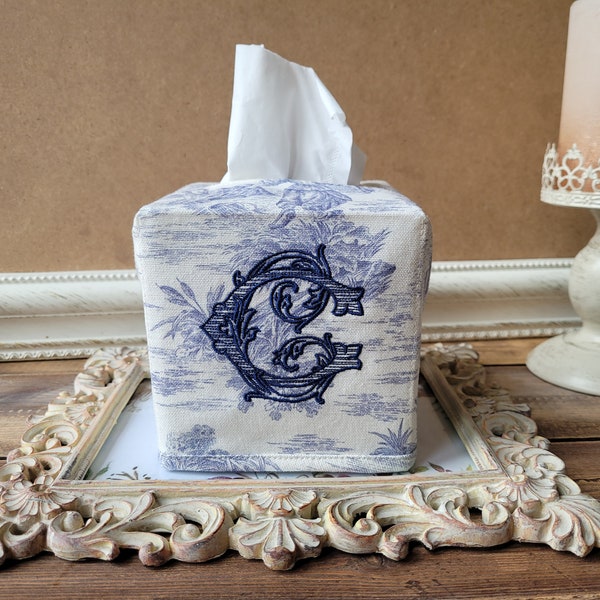 Toile tissue box cover, fabric tissue box cover