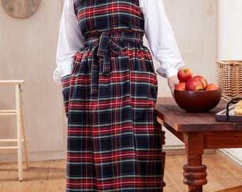 アトリエGG Dress apron(tartancheck) 16 Plaid Pinafore Dress Plus Size, Gingham Apron With Pockets