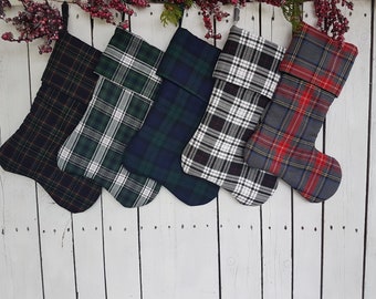 Farmhouse plaid Christmas stockings with cuff