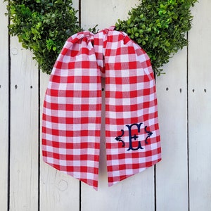 GINGHAM sash with initial, wreath sash, patriotic wreath sash, 4th of July sash image 3