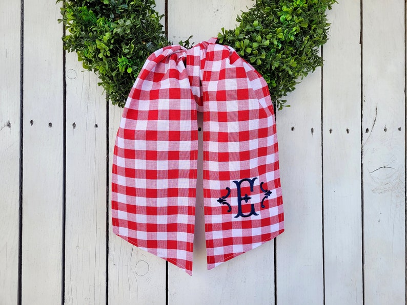 GINGHAM sash with initial, wreath sash, patriotic wreath sash, 4th of July sash image 3