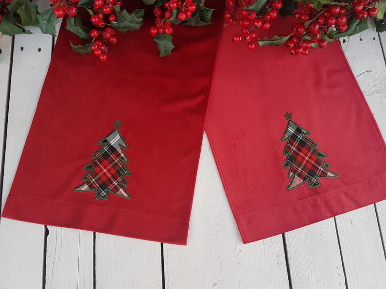 Red Velvet Table Runner Vine Red Table Runner With Christmas Etsy
