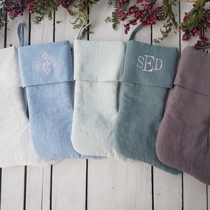 Pure linen Christmas stockings, pastel Christmas  stockings, christmas stockings coastal, linen stocking, burlap stocking, striped stocking