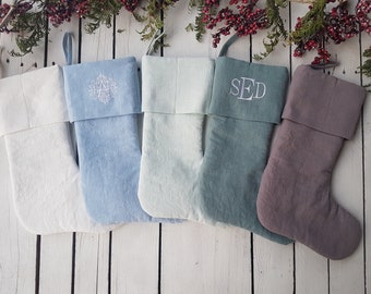 Pure linen Christmas stockings, pastel Christmas  stockings, christmas stockings coastal, linen stocking, burlap stocking, striped stocking