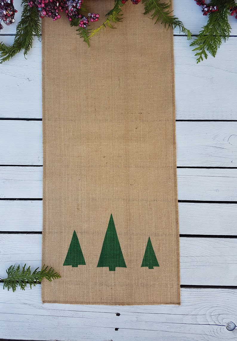 Christmas Table Runner Burlap Table Runner Christmas Tree Etsy