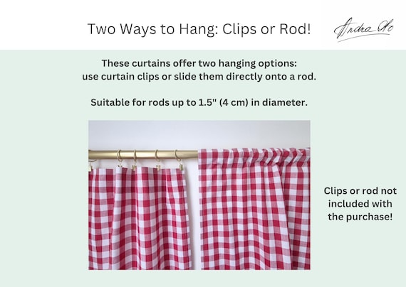 Rod pocket gingham curtains, sink skirt, gingham checkered for bathroom, hanging for small windows, header drapes light filtering valances