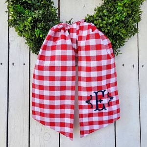 GINGHAM sash with initial, wreath sash, patriotic wreath sash, 4th of July sash image 2