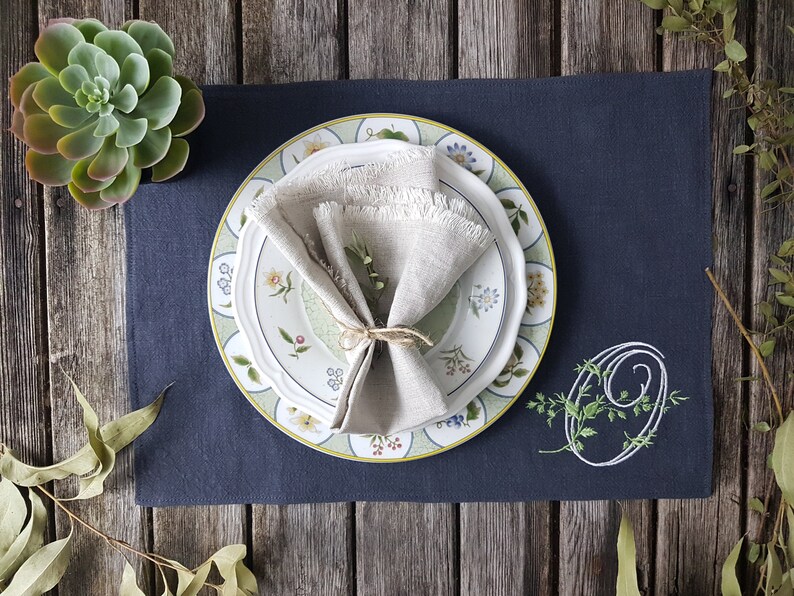 Monogramed Linen Placemat Personalized Placemats Embroidered Etsy