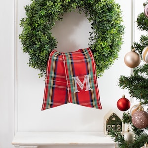 Monogramed Royal Stewart wreath sash, door wreath sash, personalized wreath sash, Christmas wreath sash
