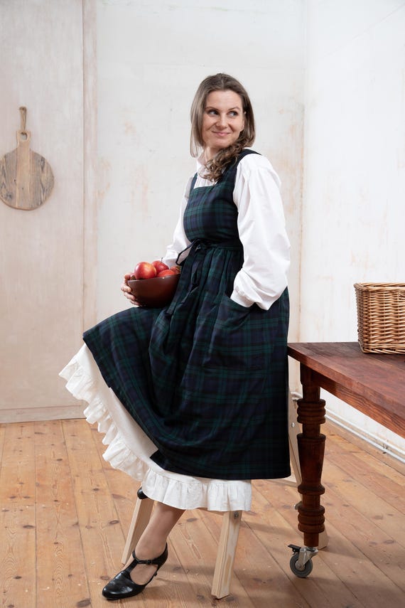 Tartan Plaid Pinafore Dress With Pockets, Gingham Apron for Ladies Tartan Plaid Pinafore Dress With Pockets, Gingham Apron for Ladies