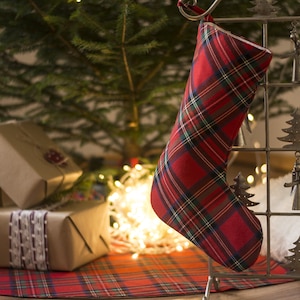 RED Farmhouse plaid Christmas stockings
