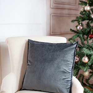 Dark gray velvet pillow cover, gray cushion cover