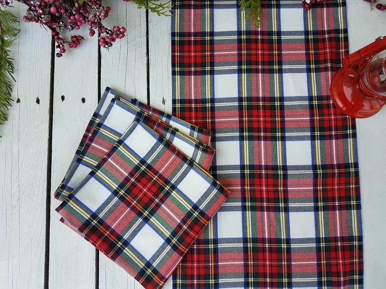 White Stewart table runner, Tartan table runner plaid , tartan, check, red ,blue, black, green, white image 5