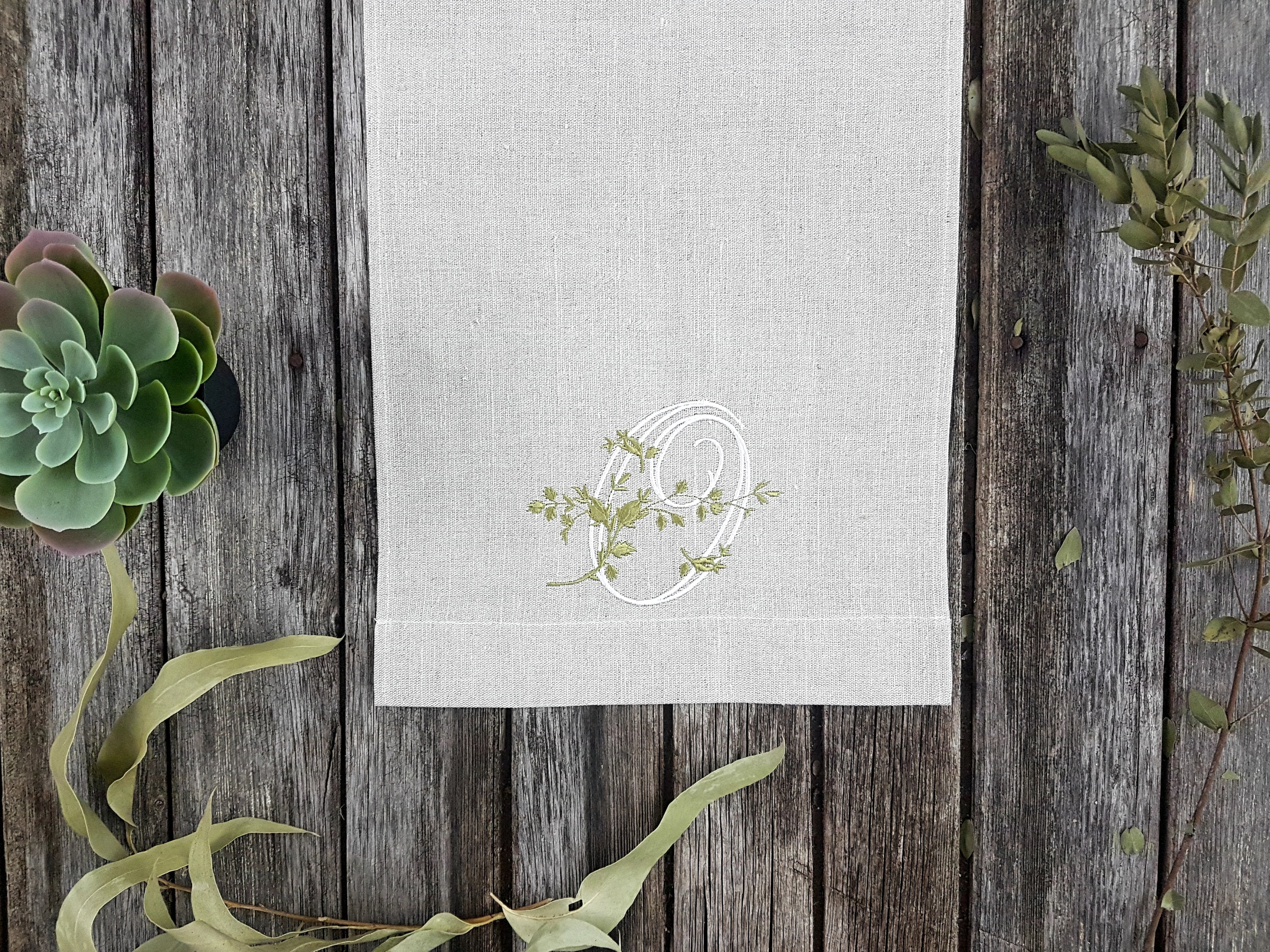 Linen/Cotton Monogram Embroidered Table Runner