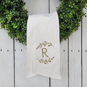 Laurel monogramed wreath sash, country monogram sash, ivory wreath sash