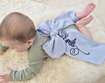 Faixa de laço personalizada para recém-nascido, laço para berço, acessório para fotos de maternidade, presente de chá de bebê, laço para enrolar fraldas