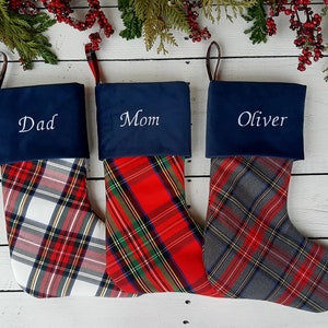 Holiday Plaid Christmas stockings, family Christmas stockings, tartan Christmas stockings