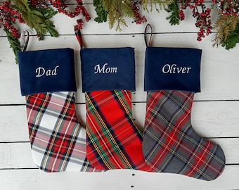 Holiday Plaid Christmas stockings, family Christmas stockings, tartan Christmas stockings