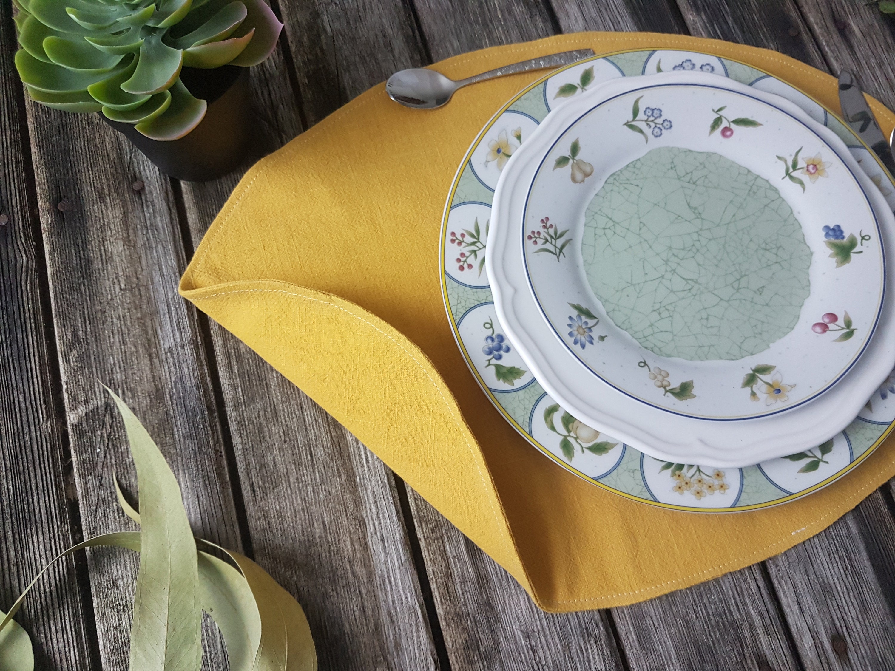 Oval linen place mats mustard placemats yellow placemat Etsy