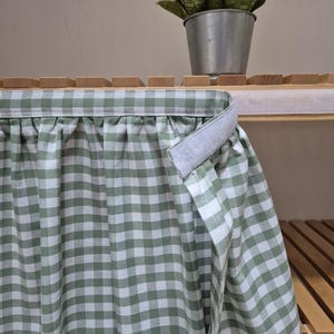 Hook and loop sink skirt, checkered for bathroom, utility skirt, vanity shelf skirt, self adhesive sink skirt