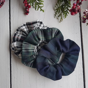 Plaid hair scrunchies, Christmas scrunchies, tartan scrinchie, stocking stuffers