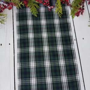 Green plaid table runner, woodland table runner, woodland green tartan runner