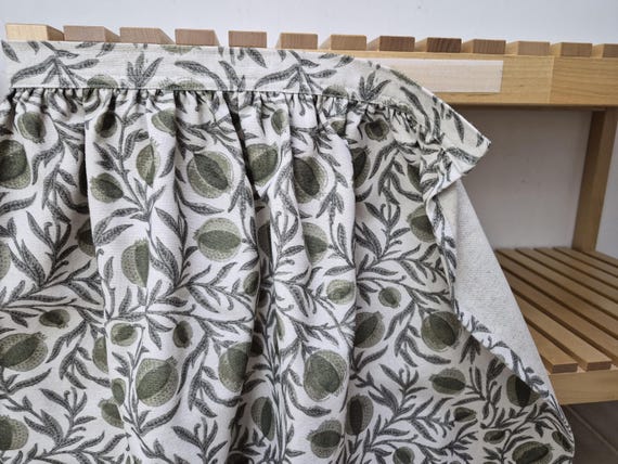 Pomegranate botanical fabric sink skirt, designer print for bathroom, utility skirt, vanity shelf skirt, self adhesive sink skirt