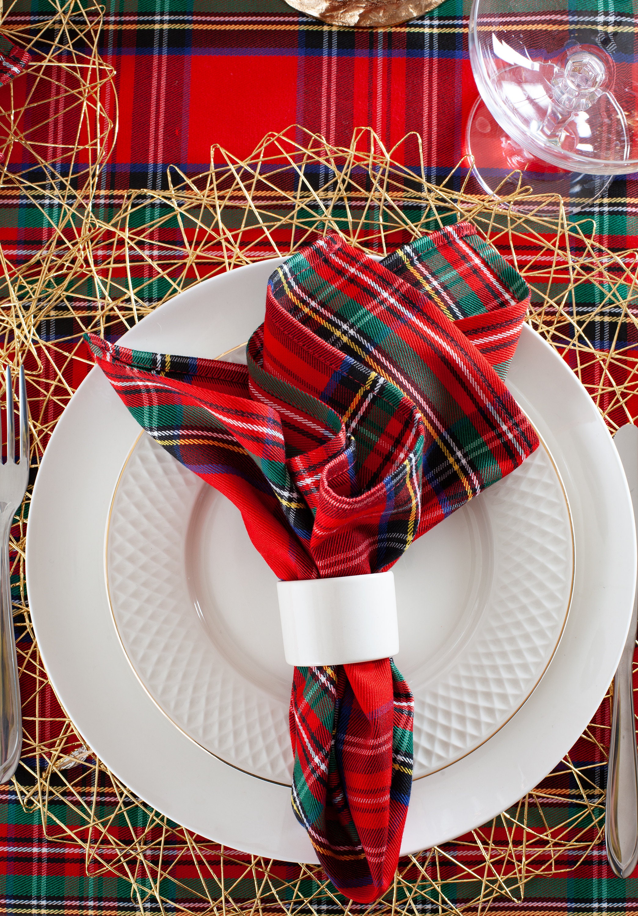 Serviettes de Table classiques à carreaux rouges et verts, 4 pièces,  décoration de noël 2024, tissu Tartan écossais, 40x40cm