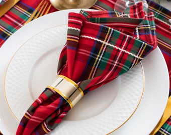 Royal Stewart napkins with ivory trim