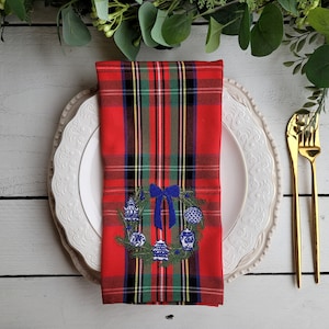 Servilletas de cena con cuadros chinos, servilletas de cuadros escoceses, servilletas navideñas, servilletas extra grandes