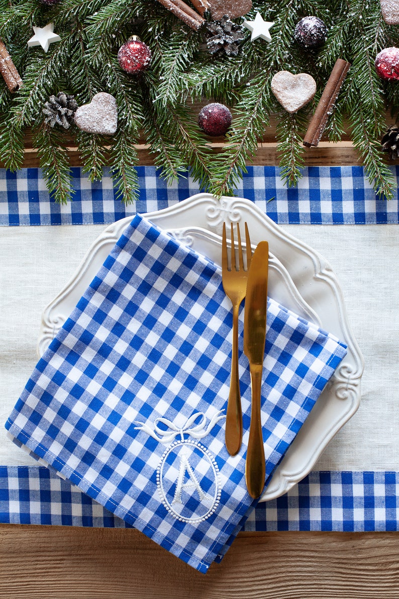 Personalized blue gingham napkins, Christmas napkins, Chinoicery napkins, Beatrice collection napkins image 2