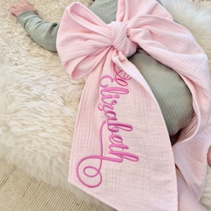 Monogrammed Newborn Baby Bow Sash, Crib Bow, Maternity Photo Prop, Baby Shower Gift, Swaddle Wrap Bow
