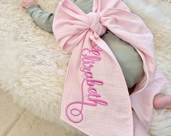 Monogrammed Newborn Baby Bow Sash, Crib Bow, Maternity Photo Prop, Baby Shower Gift, Swaddle Wrap Bow