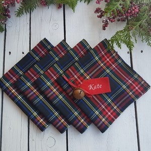 Tovaglioli Stewart neri, tovaglioli tartan, tovaglioli a quadri, tovaglioli a quadri, quadri per Natale, quadri blu navy, quadri neri