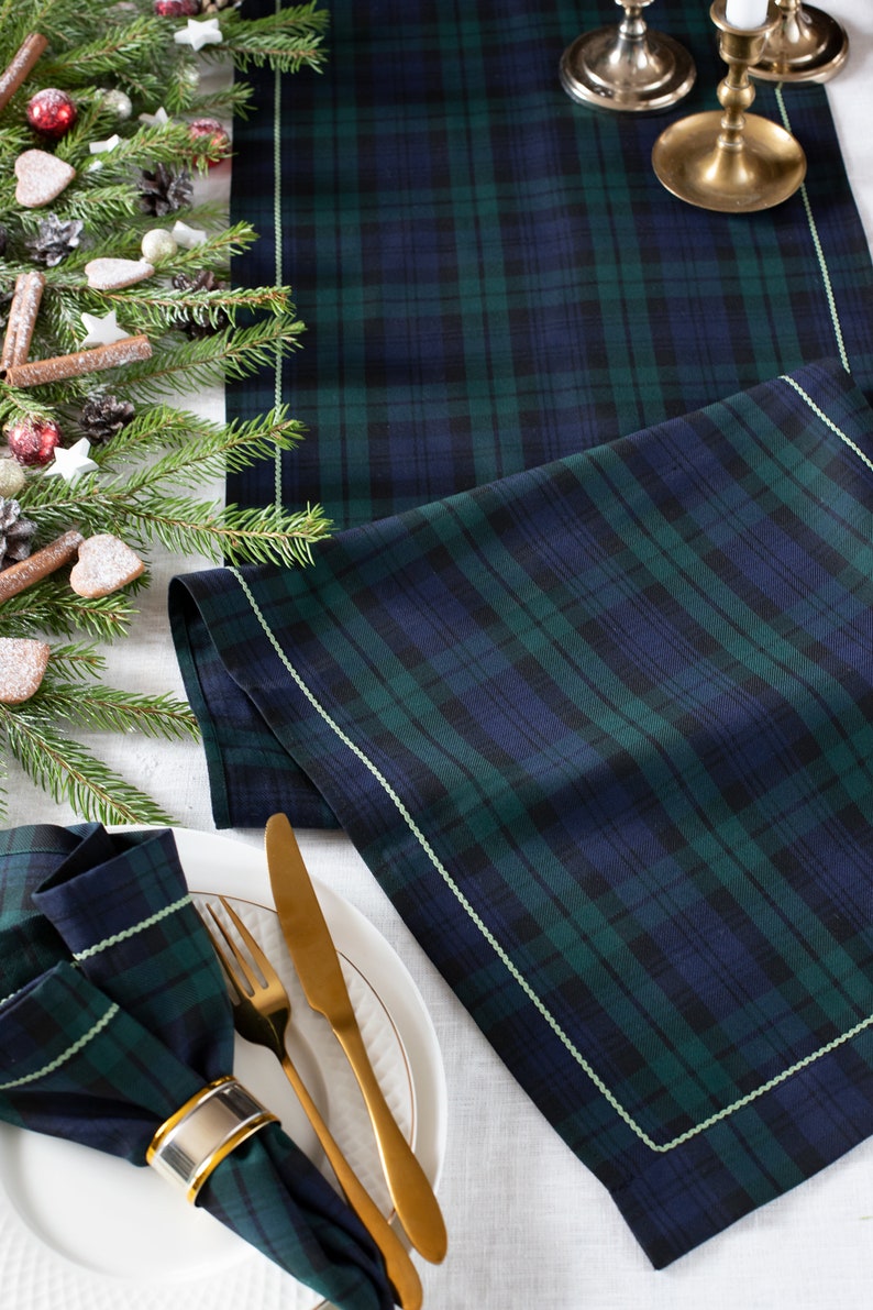 Blackwatch tartan table runner with ricrac trim image 1