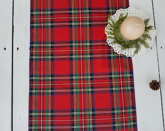 Red plaid table runner - plaid , tartan, check, red ,blue, black, green, white