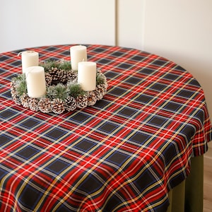Black Stewart tablecloth, Christmas tablecloth, plaid tablecloth, tartan table cloth, Scottish Christmas