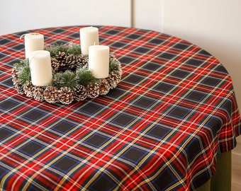Black Stewart tablecloth, Christmas tablecloth, plaid tablecloth, tartan table cloth, Scottish Christmas
